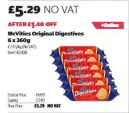 Costco McVities Original Digestives 6 x 360g offer