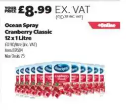 Costco Ocean Spray Cranberry Classic 12 x 1 Litre offer