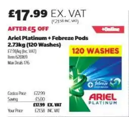 Costco Ariel Platinum + Febreze Pods 2.73kg (120 Washes) offer