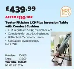 Costco Teeter FitSpine LX9 Plus Inversion Table with Comfort Cushion offer