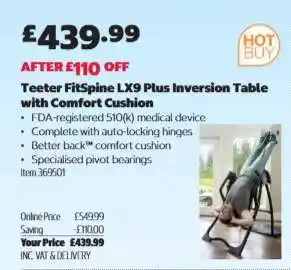 Teeter FitSpine LX9 Plus Inversion Table with Comfort Cushion