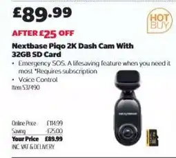 Costco Nextbase Piqo 2K Dash Cam With 32GB SD Card offer