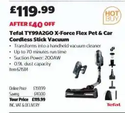 Costco Tefal TY99A2GO X-Force Flex Pet & Car Cordless Stick Vacuum offer