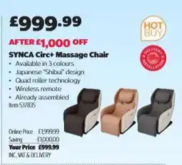 Costco SYNCA Circ+ Massage Chair offer