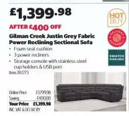 Costco Gilman Creek Justin Grey Fabric Power Reclining Sectional Sofa offer