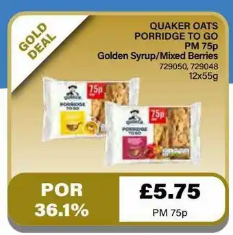 Bestway Quaker Oats Porridge To Go Golden Syrup-mixed Berries offer