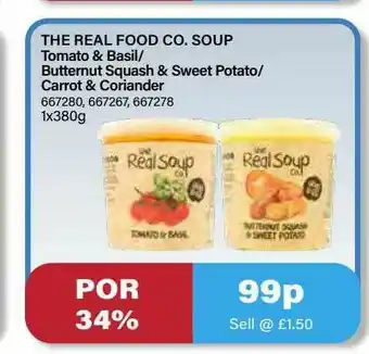 Bestway The Real Food Co. Soup Tomato & Basil-butternut Squash & Sweet Potato-carrot & Coriander offer