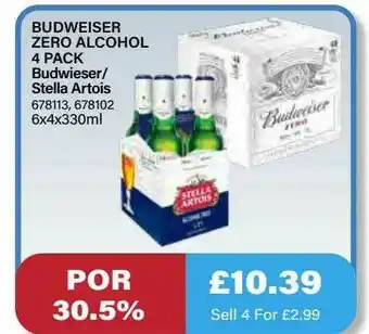 Bestway Budweiser Zero Alcohol 4 Pack Budweiser-stella Artois offer
