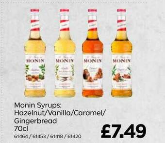 Bestway Monin Syrups: Hazelnut-vanilla-caramel-gingerbread offer