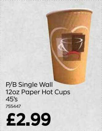 Bestway P-b Single Wall 12oz Paper Hot Cups 45's offer