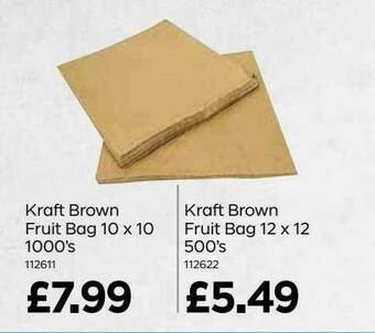 Bestway Kraft Brown Fruit Bag 10 X 10 1000's, Kraft Brown Fruit Bag 12 X 12 500's offer