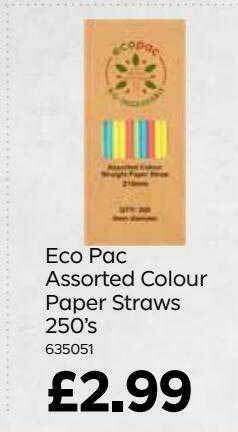 Bestway Eco Pac Assorted Colour Paper Straws 250's offer