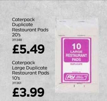 Bestway Caterpack Duplicate Restaurant Pads 20's, Caterpack Large Duplicate Restaurant Pads 10's offer