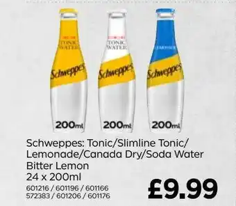 Bestway Schweppes: Tonic-slimline Tonic-lemonade-canada Dry-soda Water Bitter Lemon 24 X 200ml offer