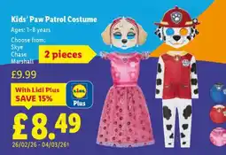 Lidl Kids’ Paw Patrol Costume offer