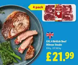 Lidl XXL 4 British Beef Ribeye Steaks offer