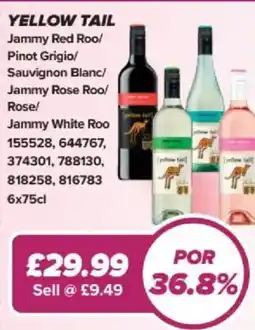 Bestway YELLOW TAIL Jammy Red Roo/ Pinot Grigio/ Sauvignon Blanc/ Jammy Rose Roo/ Rose/ Jammy White Roo offer