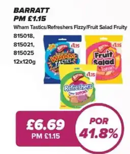 Bestway Barratt Wham Tastics/Refreshers Fizzy/Fruit Salad Fruity offer