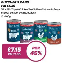 Bestway Butcher's cans Tripe Mix/Tripe & Chicken/Beef & Liver/Chicken In Gravy offer