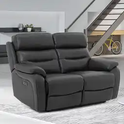 Costco Fletcher Dark Grey Leather Power Reclining 2 Seater Sofa with Power Headrest offer