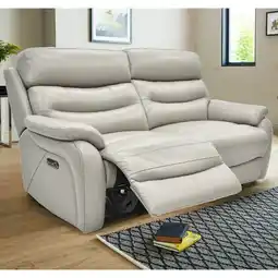 Costco Fletcher Light Grey Leather Power Reclining Large 2 Seater Sofa with Power Headrest offer