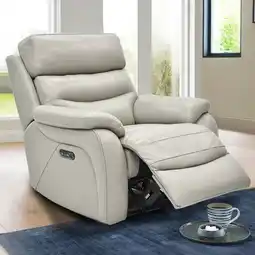 Costco Fletcher Light Grey Leather Power Recliner Armchair with Power Headrest offer