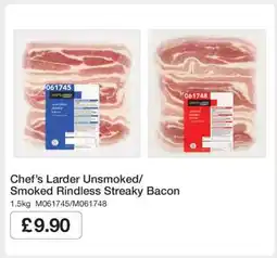 Makro Chef’s Larder Unsmoked/Smoked Rindless Streaky Bacon offer