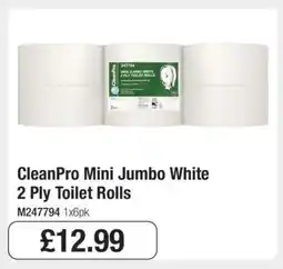 Makro CleanPro Mini Jumbo White 2 Ply Toilet Rolls offer