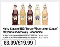 Makro Heinz Classic BBQ/Burger/Firecracker Sauce/Mayonnaise/Smokey Baconnaise offer