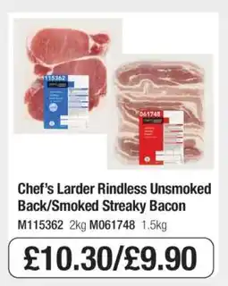 Makro Chef’s Larder Rindless Unsmoked Back/Smoked Streaky Bacon offer