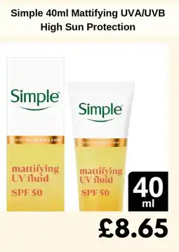 Sainsbury's Simple Mattifying UVA/UVB High Sun Protection offer