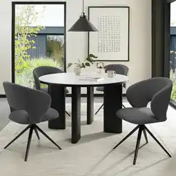 Costco Bentley Designs Alisa Round Sintered Stone Dining Table + 4 Grey Swivel Chairs offer