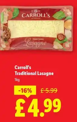 Lidl Carroll's Traditional Lasagne offer
