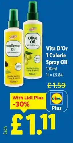 Lidl Vita D'Or 1 Calorie Spray Oil offer