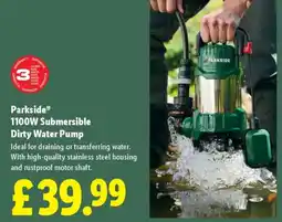 Lidl Parkside 1100W Submersible Dirty Water Pump offer