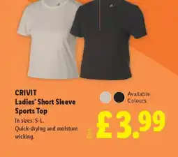 Lidl CRIVIT Ladies' Short Sleeve Sports Top offer