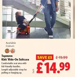 Lidl Topmove Kids' Ride-On Suitcase offer