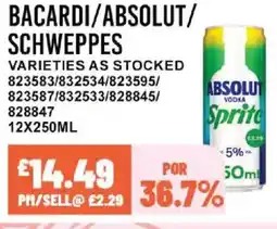 Bestway Bacardi/absolut/ schweppes offer