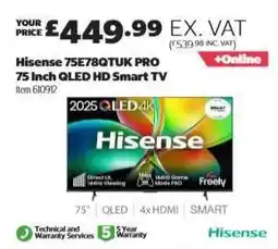 Costco Hisense 75E78QTUK PRO 75 Inch QLED HD Smart TV offer