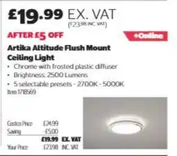 Costco Artika Altitude Flush Mount Ceiling Light offer