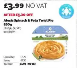 Costco Alesis Spinach & Feta Twist Pie offer