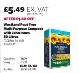 Costco Westland Peat Free Multi Purpose Compost with John Innes 80 Litres offer