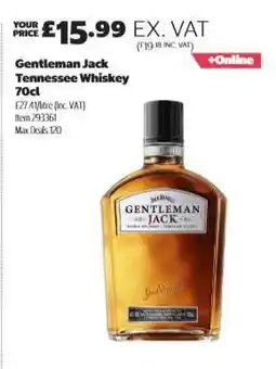 Costco Gentleman Jack Tennessee Whiskey 70cl offer