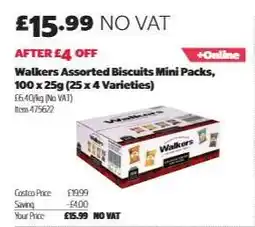 Costco Walkers Assorted Biscuits Mini Packs, 100 x 25g (25 x 4 Varieties) offer