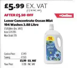 Costco Lenor Concentrate Ocean Mist 194 Washes 3.88 Litre offer