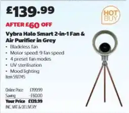 Costco Vybra Halo Smart 2-in-1 Fan & Air Purifier in Grey offer
