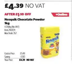 Costco Nesquik Chocolate Powder 1kg offer