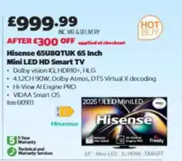 Costco Hisense 65U8QTUK 65 Inch Mini LED HD Smart TV offer