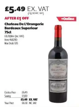 Costco Chateau De L'Orangerie Bordeaux Superieur 75cl offer