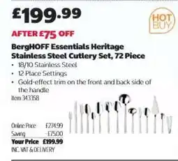 Costco BergHOFF Essentials Heritage Stainless Steel Cutlery Set, 72 Piece offer